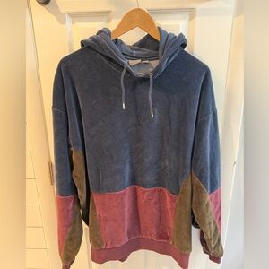 ASOS Colorblock Velour Hoodie Pullover - Navy, Burgundy & Olive